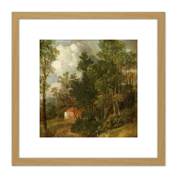 Gainsborough River Landscape House Painting 8X8 Inch Square Wooden Framed Wall Art Print Picture with Mount