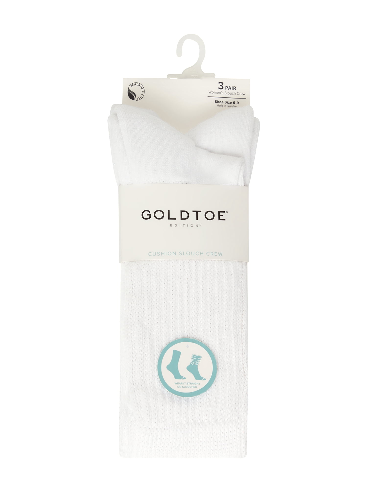 GoldToe Edition Women's Slouch Crew Socks White, 3 Pairs, Size 6-9