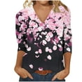 thumbnail image 6 of CYMMPU Women's Basic Tees Tunic Tops Vintage V-Neck Summer Fall Swing Shirts Floral Printed 3/4 Length Sleeve Business Work Blouses 2025 Clothes Pink L, 6 of 8