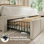 EnHomee Queen Size LED Bed Frame with 3 Storage Drawers Queen Platform Bed Frame Upholstered Bed Frame for Bedroom Beige