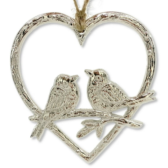 Love Birds Ornament - 2 Sided Metal Birds on Branch Christmas Tree Holiday Decoration