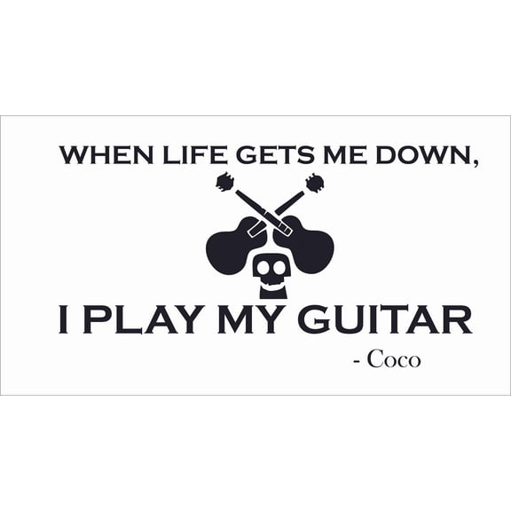 DIY Vinyl Guitar Skull Wall Decal - Stick And Peel Pixar Animation Movie Coco Quote Home Decor Removable Kids Bedroom Living Room Decoration Sticker 11" x 20" | When Life Gets Me Down I Play My Guitar