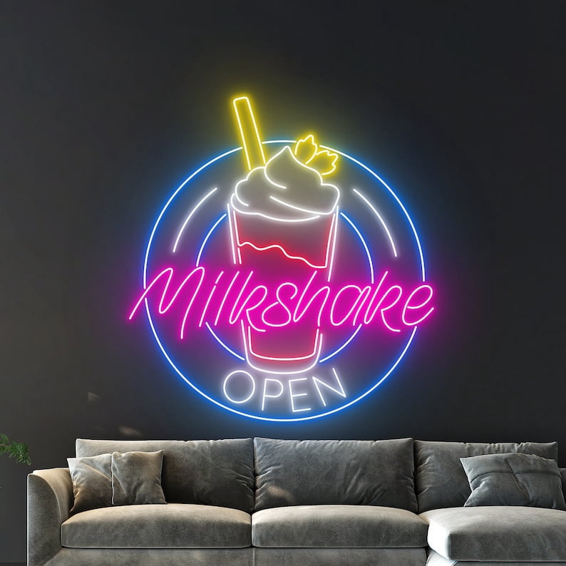 Handmadetneonsign Milkshake Open Neon Led Sign, Open Milkshake Neon Sign, Milkshakes Neon Light