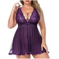 thumbnail image 2 of uublik Pajamas For Women Sets Soft Valentine's Day Bodysuit V Neck Nightgown Nightwear Sleepwear Purple, 2 of 5