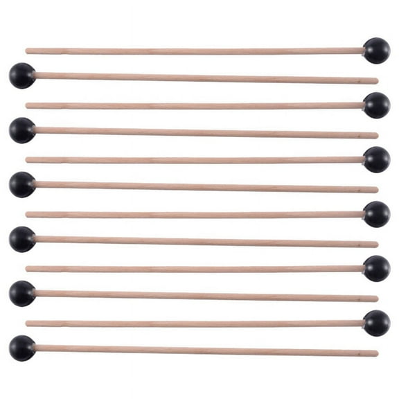 12Pcs Soft Rubber Sticks Wood Handle Bell Mallets for Glockenspiel Xylophone Bell Music Instruments Parts Black