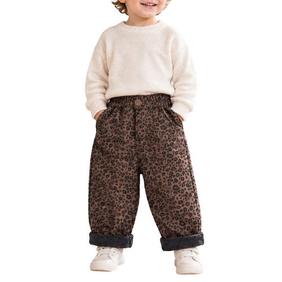 Bainana Toddler Leopard Pants Boys Elastic Waist Wide Leg Trousers Loose Daily Wear Pants, Size 1-8 Years, Khaki