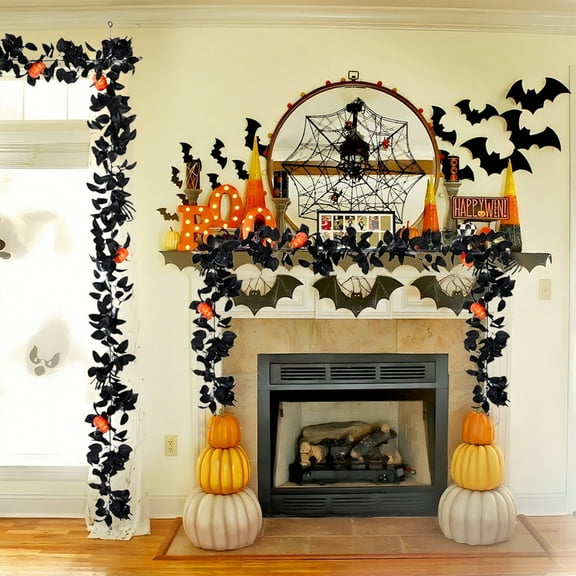 SHENGXINY 1PCS Halloween Artificial Maple Leaf Garland with Pumpkin,Hanging Plants Vines for Thanksgiving Festival Decoration Originality Internet Star Holiday Gift,Fall Decor 78.74in MulticolorA