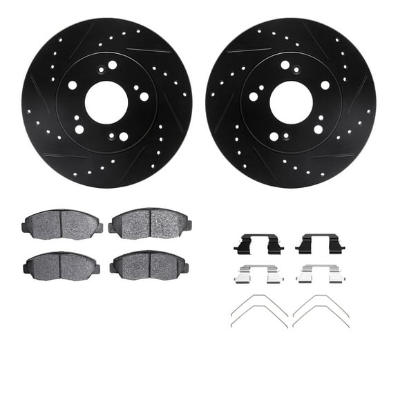 Dynamic Friction Company Front Brake Rotors-Drilled and Slotted-Black with 5000 Advanced Brake Pads includes Hardware 8512-59039