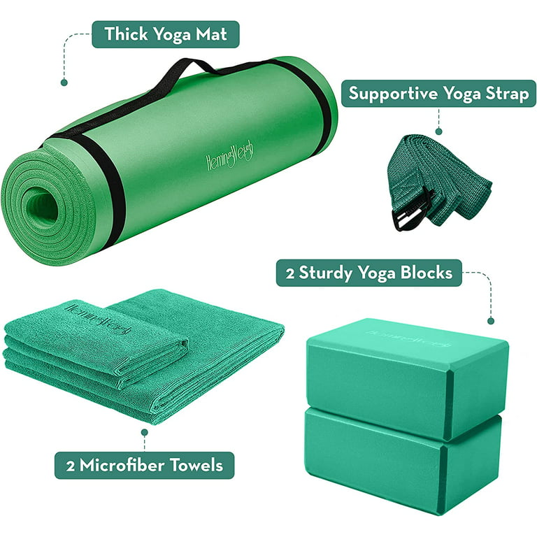 HemingWeigh Yoga Starter Kit Polyester 72 Length Mat, Blocks, Strap, 2  Towels - Green 
