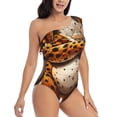 thumbnail image 3 of Salouo Cartoon Cheetah With Attitude Pattern One Shoulder Ruffled One Piece Swimsuit for Women V Neck Swimwear Tummy Control Bathing Suit-Medium, 3 of 6