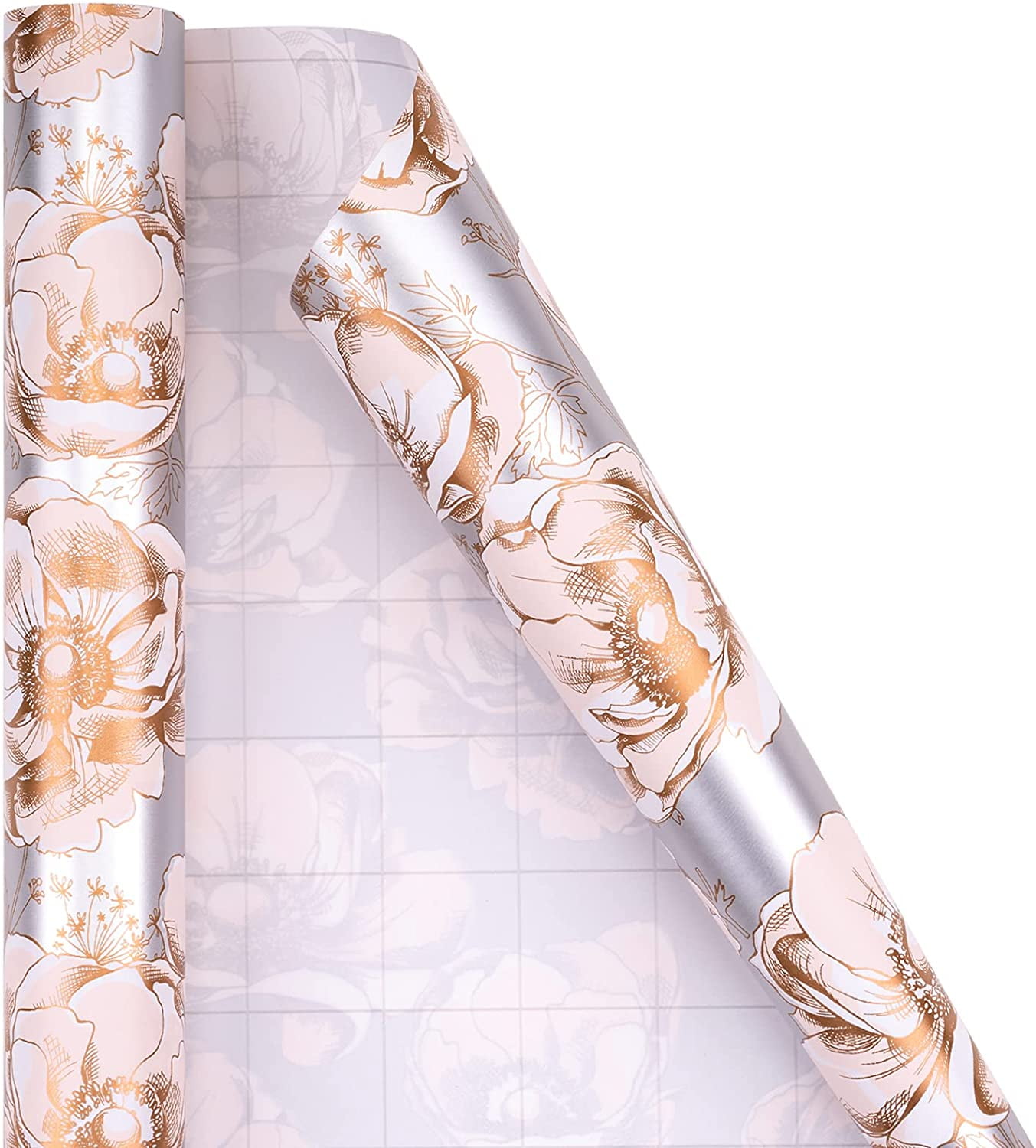 MAYPLUSS Wrapping Paper Roll - Mini Roll - 17 inch x 120 inch per Roll - White & Gold Foil Design (42.3 sq.ft.ttl)