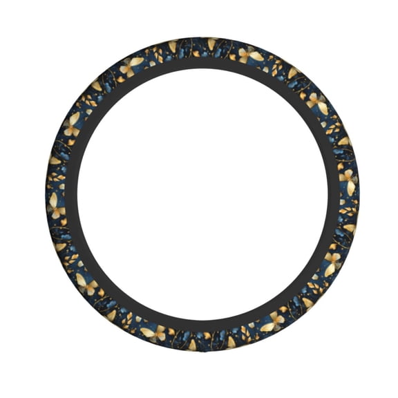 Gold Butterflies Vintage Butterfliy Neoprene Steering Wheel Cover, Stretchable Non-Slip Grip Protector, Universal Fit for Cars SUVs Trucks