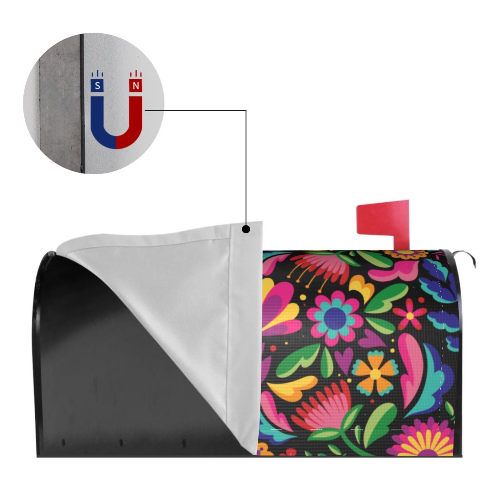 Picia Colorful Floral Embroidery Mexican Magnetic Mailbox Cover Standard Size-