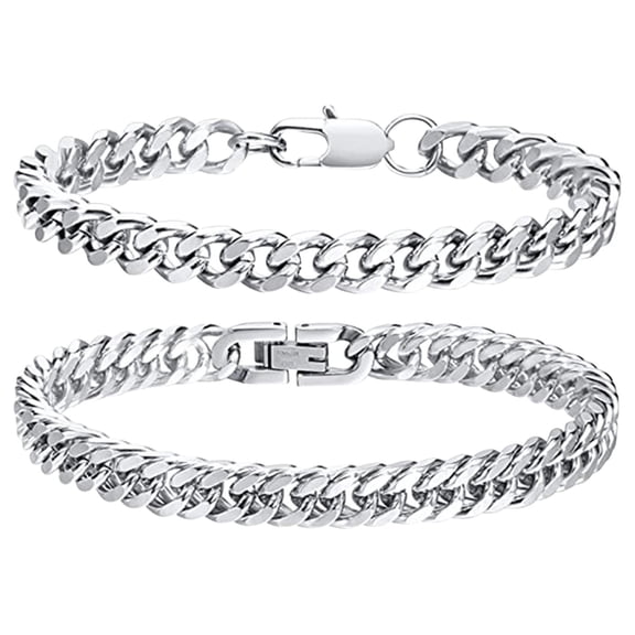 Bracelets Unisex Stainless Steel Hop Curb Chain Bracelet 2Pcs Silver Accessory for Men Women 2PCS, Silver