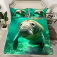 thumbnail image 2 of Erosebridal Kawaii Manatee Twin Bedding Set for Manatee Lovers Gift,3D Manatee Bed Sheets Teens,Marine Ocean Life Bed Set,Underwater World Sheet Set 3Pcs with 1 Pillowcase,Teal, 2 of 5