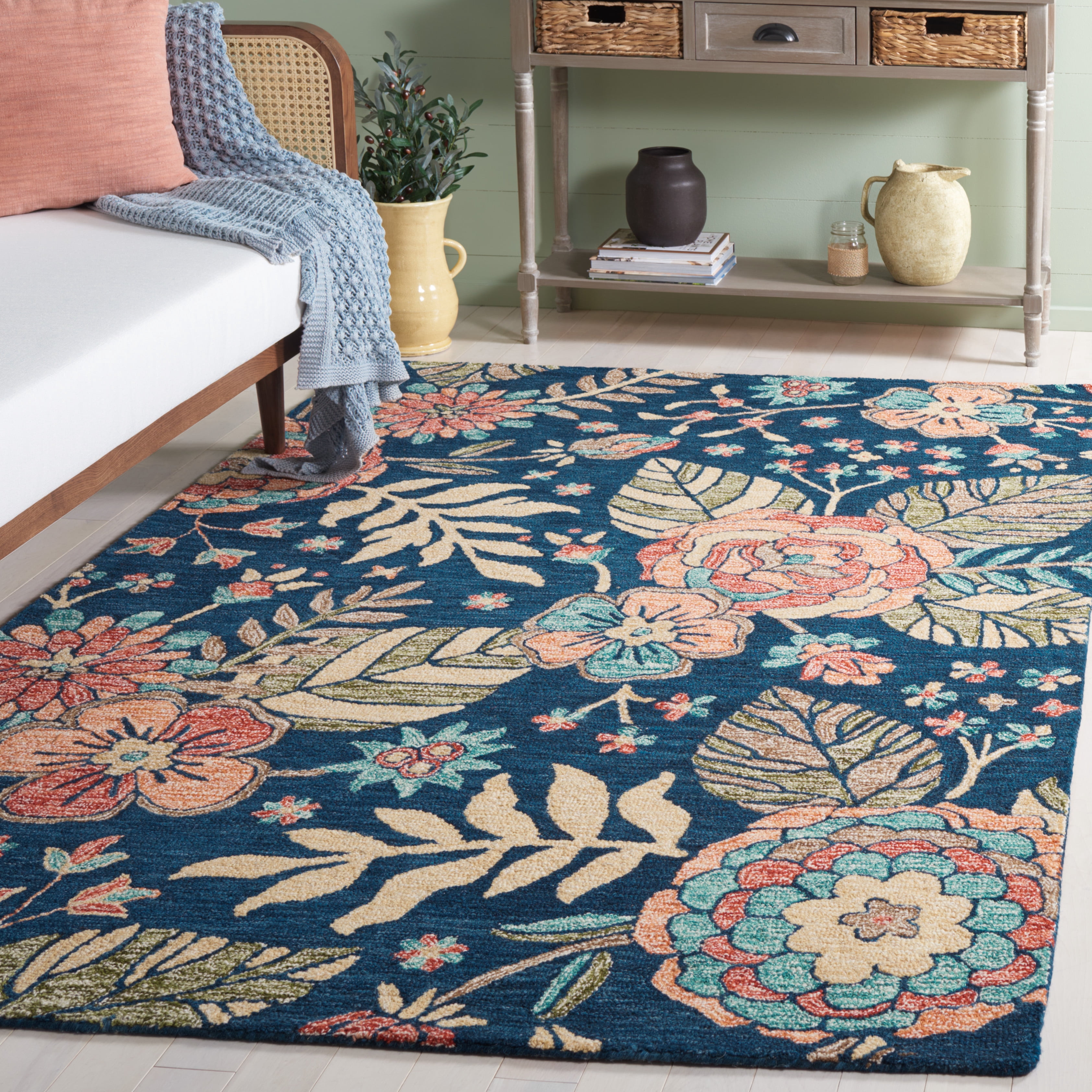 SAFAVIEH Jardin Delmar Floral Area Rug, Blue/Green, 6' x 6' Square