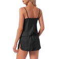 thumbnail image 3 of INSPIRE CHIC Women's Pajama Sets Satin Curved Crisscross Back Cami Spaghetti Strap Cowl Neck Silky Split Shorts Set S Black, 3 of 6