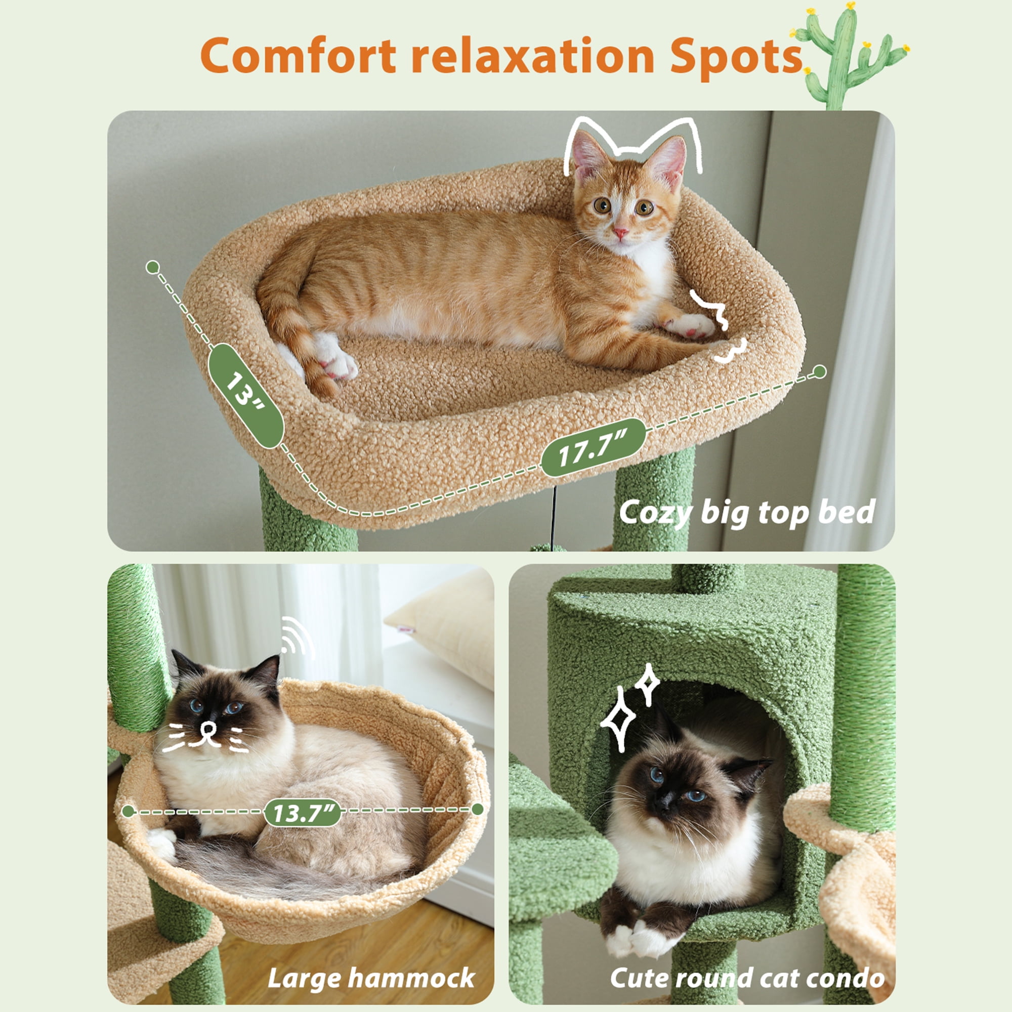 Pefilos 59" Multi-Level Cat Tree Tower for Indoor Cats, Large Cat Condo for Multiple Cats with Hammock, Green Pefilos 59" Multi-Level Cat Tree Tower for Indoor Cats, Large Cat Condo for Multiple Cats with Hammock, Green