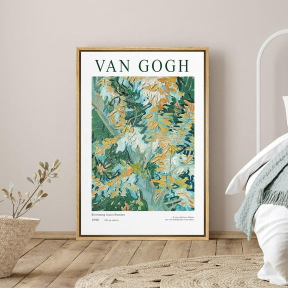 IDEA4WALL Framed Canvas Print Wall Art Van Gogh Blossoming Acacia Branches Floral Plants Illustrations Expressionism Chic Relax Multicolor Posters for Bedroom - 24"x36" Natural