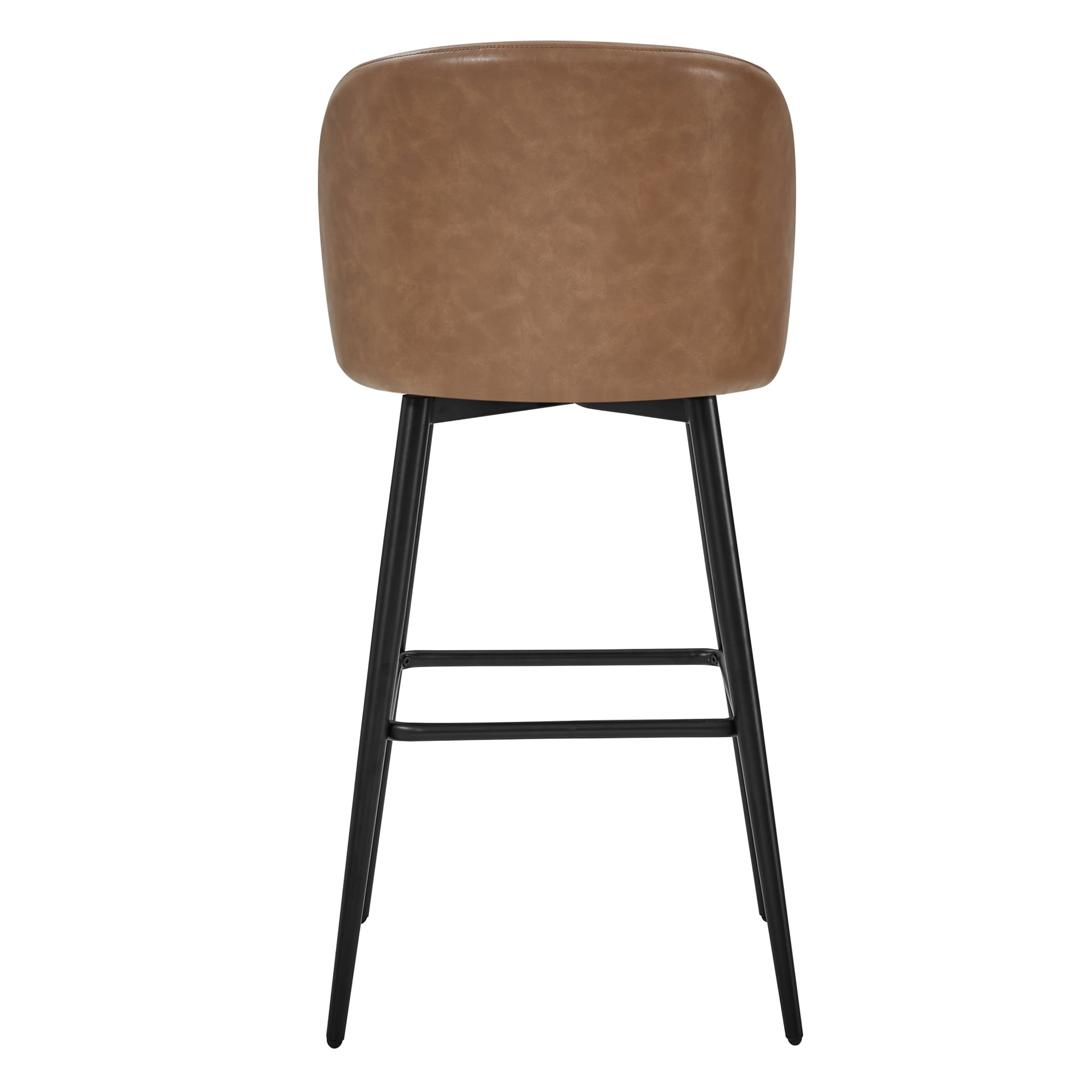 Spruce & Spring Bar Height Swivel Barstool with Metal Legs Set of 2, Saddle Brown, Faux Leather