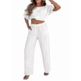 thumbnail image 3 of Women'S Plus Size Summer Two Piece Sets Cap Sleeve Floral Blouse Belted Pants Outfits White XXXL, 3 of 7