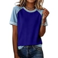 thumbnail image 4 of Helii Women's Color Block T Shirt – Raglan Sleeve T-Shirt, Crewneck Baseball Tee with Contrast Denim Sleeve, Loose Fit Soft Cotton Blend Casual T Shirts for Summer Blue,L, 4 of 6