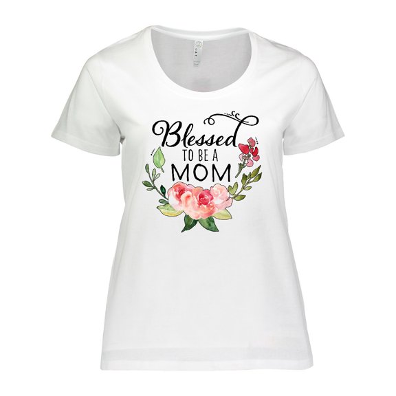 Inktastic Blessed to Be a Mom with Pink Flowers Women's Plus Size T-Shirt