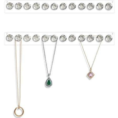 Necklace Hangers Acrylic Necklaces Holder Wall Mounted Jewelry Organizer Hanging with 12 Diamond Shape Hooks, Gift for Women 2 Pack