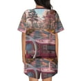 thumbnail image 6 of Rateoe Vintage Pink Drive View Pattern Women's Short-Sleeved Pajama Set - 2 Piece Soft and Lightweight Sleepwear Set-Large, 6 of 7