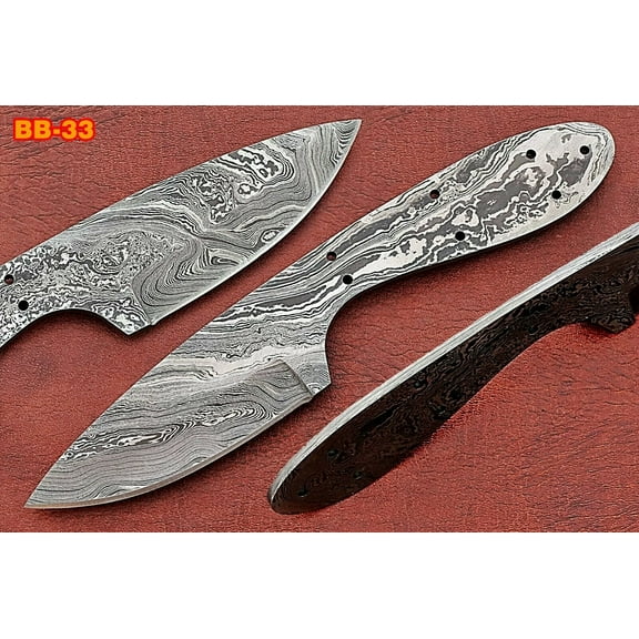 7.5" drop point Damascus steel blank blade pocket knife with 3" cutting edge