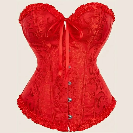 Women s Shapewear Women Lace Off Shoulder Corset Bustier Boned Overbust Corset Bodyshaper Lingerie Top Red Women s Shapers XS