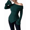thumbnail image 1 of Women Long Sleeve Cowl Neck Ribbed Knit Fall Shirts Slim Fit Ruched Going Out Crop Tops Basic T-Shirts Green XXL, 1 of 8