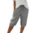 thumbnail image 3 of oelaio Summer Shorts for Women Gingham Pajama Shorts Cotton Linen Casual Lounge Sleep Plaid Shorts Y2K Beach Bottoms Black S, 3 of 7