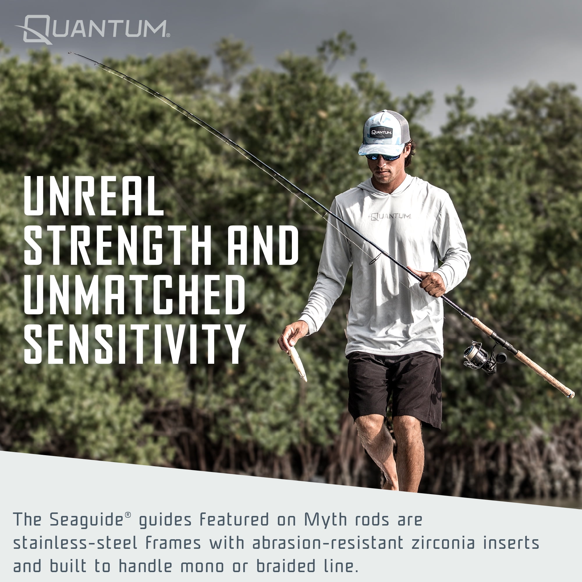Quantum Myth Spinning Fishing Rod, 7-Foot, 1-Piece, Medium-Light Power, Fast Action Rod, HXS30 Graphite Blank, Seaguide Line Guides, Fuji DPS Reel Seat, Cork Handle, Gray/Blue