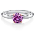 thumbnail image 3 of Gem Stone King 10K Two Tone Gold Fancy Purple Zirconia Solitaire Engagement Ring for Women | 0.46 Cttw | Round 5MM | Gemstone Birthstone | Size 8, 3 of 6