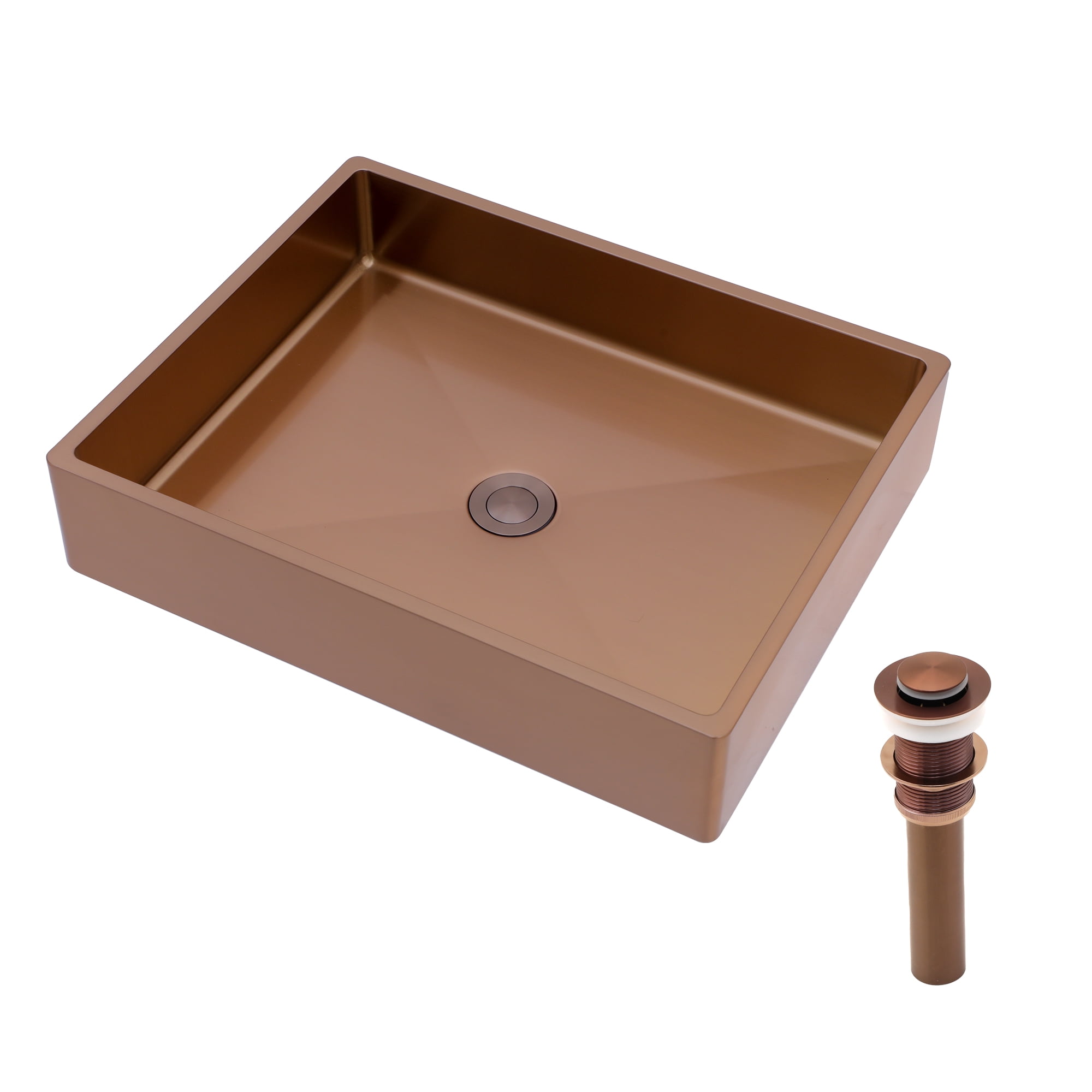 19"x15" Rectangular Rose Gold Stainless Steel Bathroom Sink with Pop Up Drain