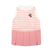 Oodles Pink Striped Cherries Pleated Tennis Spring Dog Dress, XS
