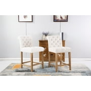 Roundhill Carlisle Tan Counter Height Button Tufted Solid Wood Bar Stools, Set of 2 by RH