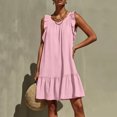 thumbnail image 5 of ClodeEU Women's Round Neck Ruffle Sleeveless Tiered Mini Dress with Pockets,Casual Summer Loose Dress Pink,Women's Plus S, 5 of 6