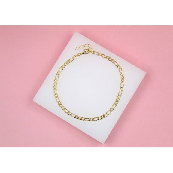 x - 18K Gold Filled 4mm Designed Figaro Anklet (E54)