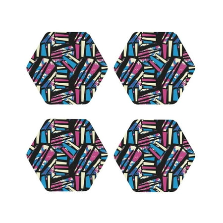 

Drink Coasters Set of 4 Irregular graffiti Leather Coasters for Coffee Table Protector Heat Resistant Cute Coasters for Home Decor Housewarming Gifts Bar Kitchen 4 Inch Hexagon