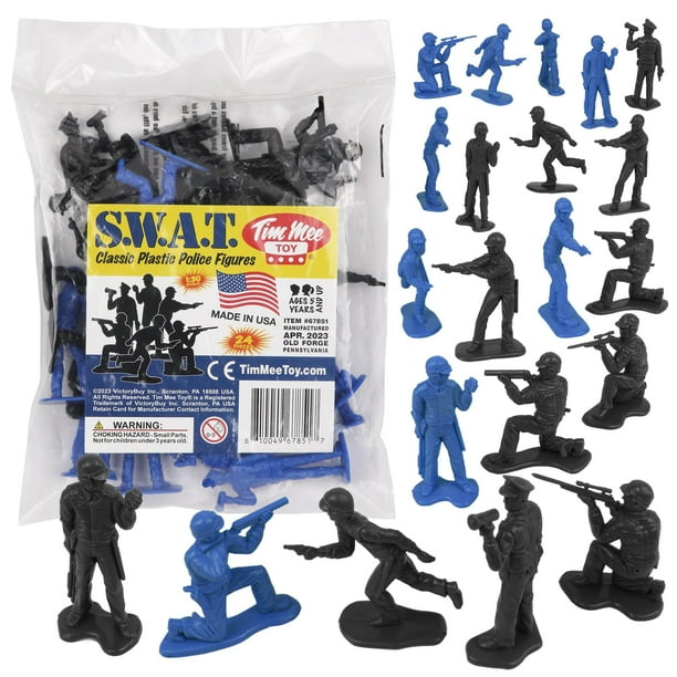 Tim Mee Toy Swat Plastic Army Men - 24 figuras de policía negras y azules hechas por nosotros