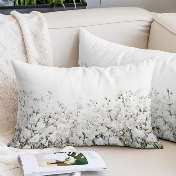 White Floral Pillow Covers Queen, Vintage Botanicals Blossom Motif Spring Soft Brushed Microfiber Breathable Throw Pillow Covers, Decorative Pillowcase with Zipper for Couch Sofa Bedroom 20"x30"