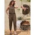 thumbnail image 2 of DARING DIVA Women's Gingham Pants Set 2 Piece Outfits Sleeveless Crop Top 2XL Dark Khaki, 2 of 6