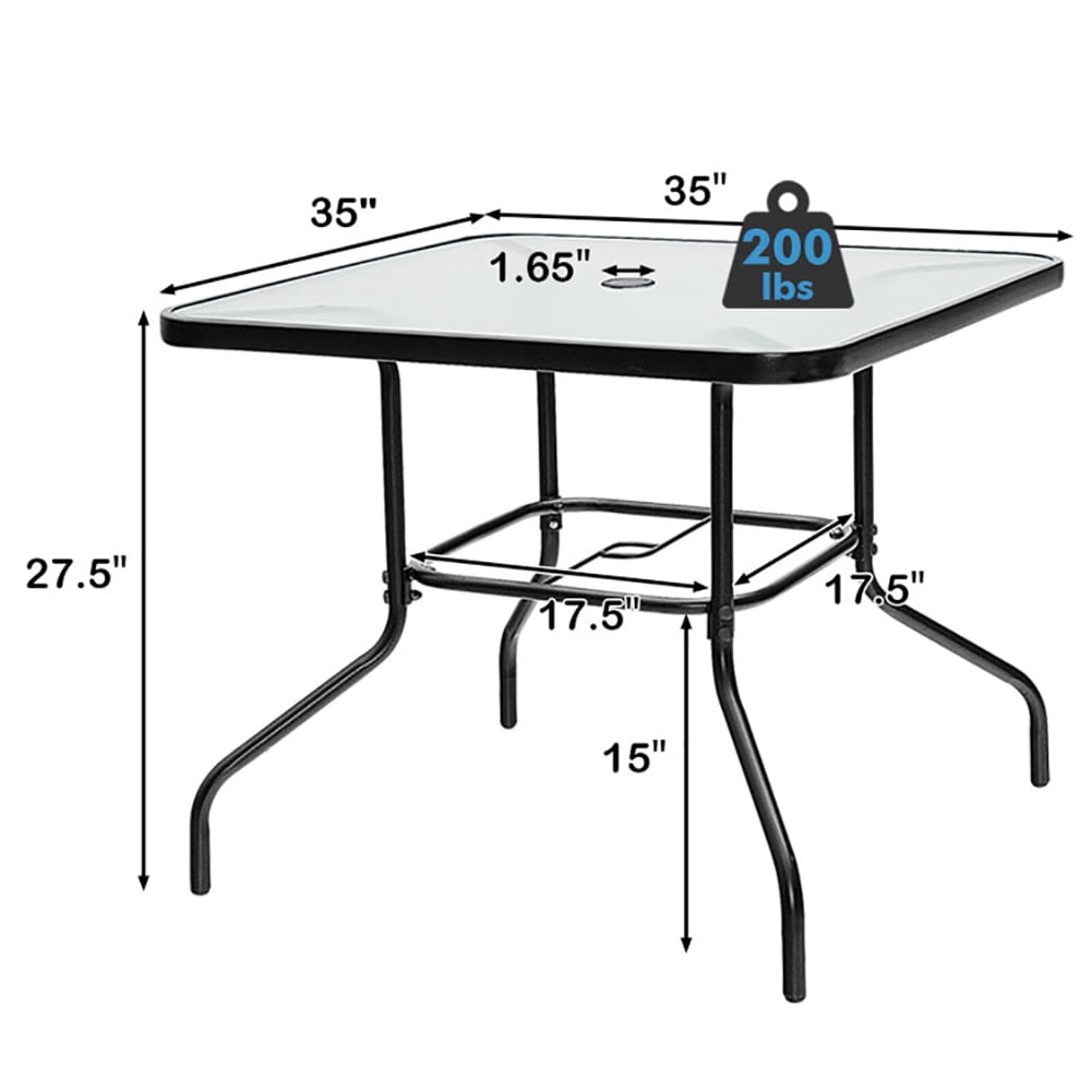Aimee Lii 35" Patio Dining Square Tempered Glass Table with Umbrella Hole, Outdoor Patio Furniture Aimee Lii 35" Patio Dining Square Tempered Glass Table with Umbrella Hole, Outdoor Patio Furniture