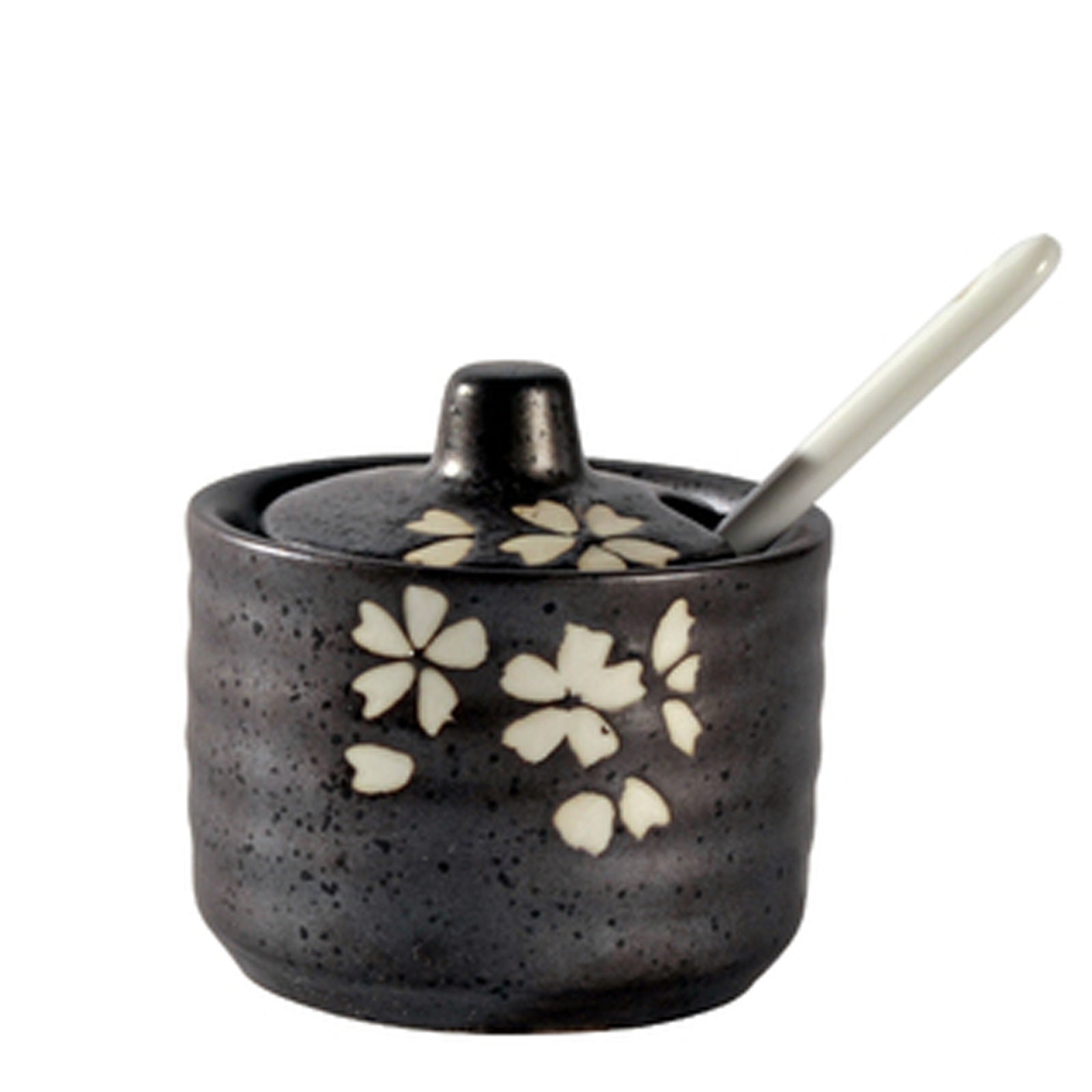 White Small Sugar Bowl With Lid And Spoon，Seasoning Box With Spoon