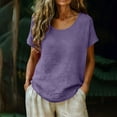 thumbnail image 2 of CONZONE Women's Cotton Linen Tshirts Short Sleeve T Shirts for Women Casual Crew Neck Solid Color Lightweight Tees Soft Cozy Tops, 2 of 5