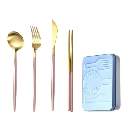 

Outdoor Travel Camping Stainless Steel Tableware Chopsticks Fork Spoon Set Cutlery Set Folding Dinnerware PINK