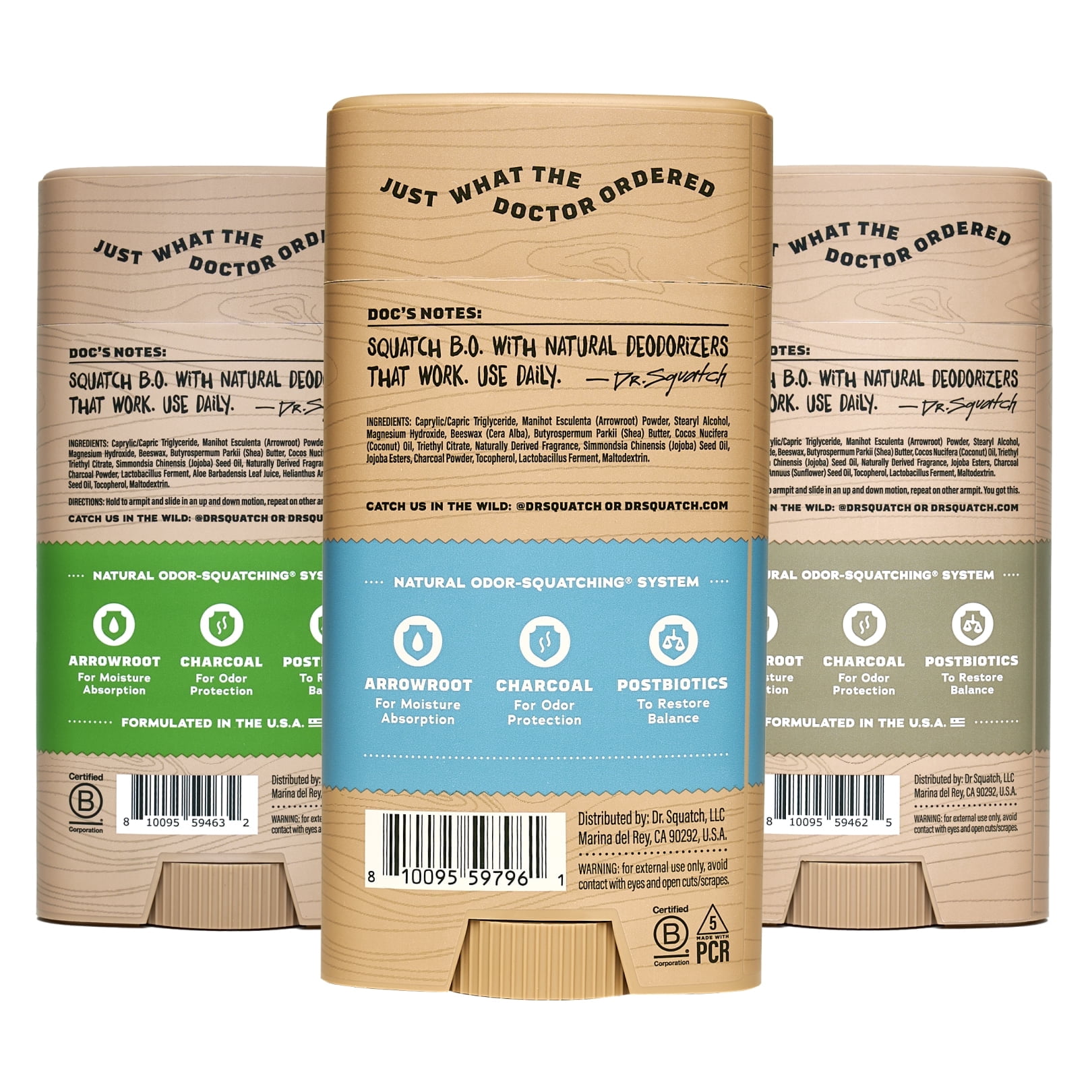Dr. Squatch Mens Aluminum Free Deodorant Set, Natural Deodorant for Men, Cool Fresh Aloe + Coastal Mist + Birchwood Breeze, 2.65 oz, 3 Pack