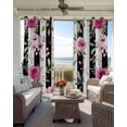 thumbnail image 3 of Pink Roses Black Out Curtains 63 Inch Long, Room Darkening Draperies Curtains Panels, Romantic Flowers Leaves Floral Black Stripes Thermal Insulated Curtain for Bedroom Living Room 52"x63" 2 Panels, 3 of 8
